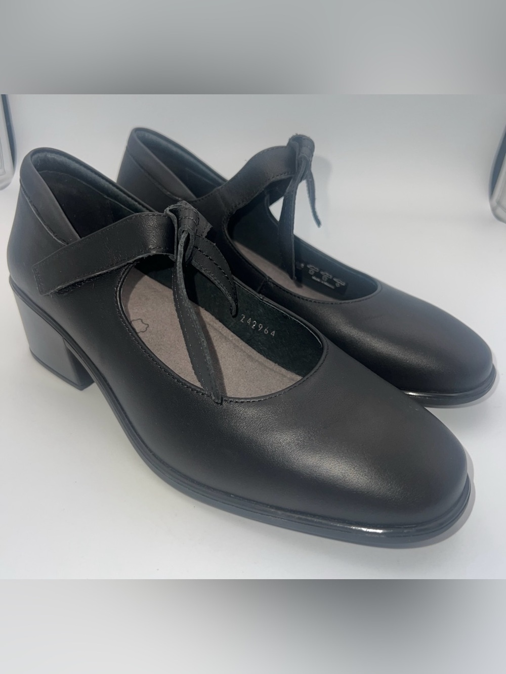 NAOT Nobility Black Jet Leather Mary Jane Shoes Velcro w/Bow Women’s EU40 NEW